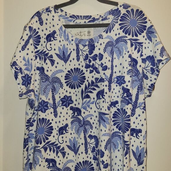 THE CATS PAJAMAS Palmera Pima Knit Short-Sleeved Sleep Shirt M - Picture 3 of 5